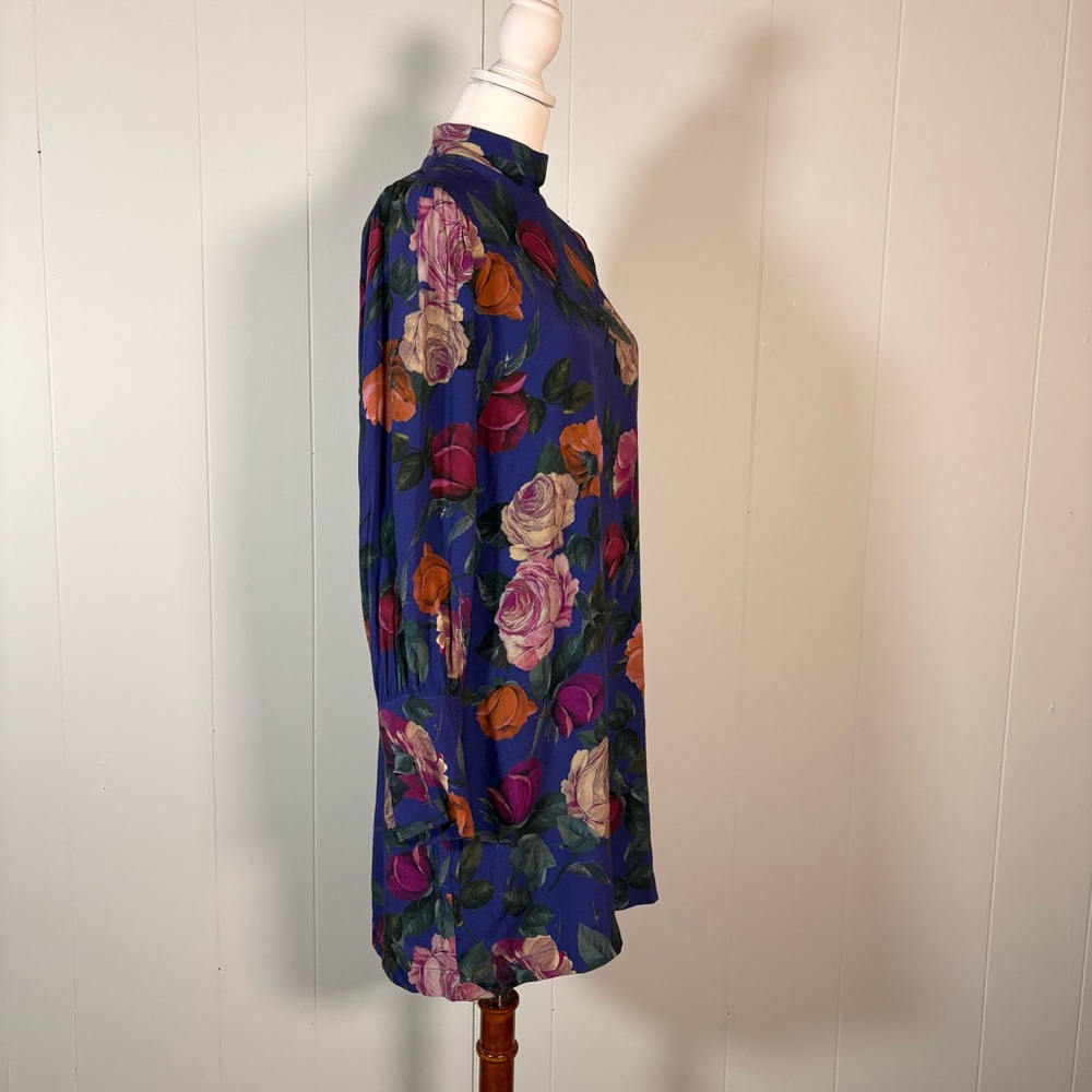 90s Nicole Miller Floral Dress Women’s S Long Sleeve Mock Neck Shift Mod Retro - Picture 3 of 8